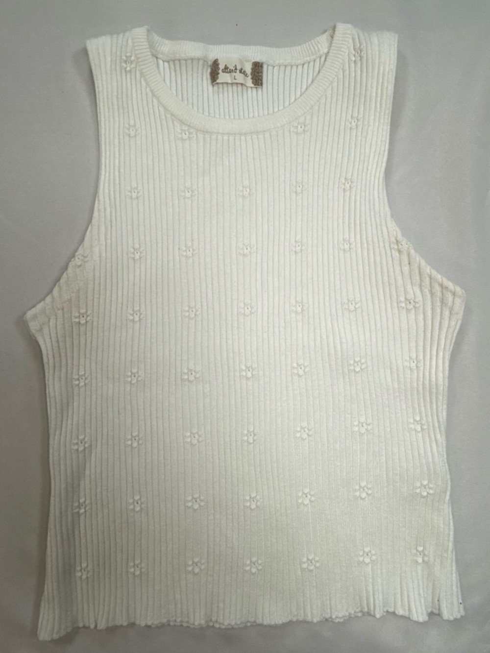Altar'd State white Ribbed Tank with Tiny Floral Dots